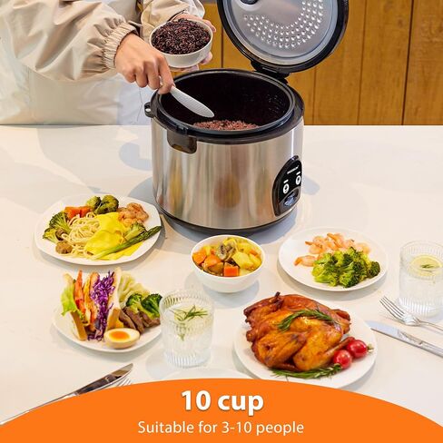 10-Cup Uncooked Rice Cooker & Food Steamer - Ceramic Coating Non-Toxic Inner Pot, One-Touch Multifunction for Rice/Sauté/Yogurt, Dishwasher Safe, 3-10 Family Size, Stainless Steel in Saudi Arabia