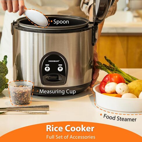 10-Cup Uncooked Rice Cooker & Food Steamer - Ceramic Coating Non-Toxic Inner Pot, One-Touch Multifunction for Rice/Sauté/Yogurt, Dishwasher Safe, 3-10 Family Size, Stainless Steel in Saudi Arabia