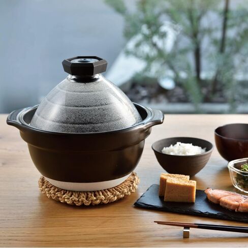 HARIO GNR-200-B-W Rice Pot with Glass Lid, 2-3 Cups, Visible Inside Heat-resistant Glass, Ceramic, Made in Japan in Saudi Arabia