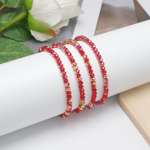 Trendy Pink Beaded Bracelets for Teen Girls and Women - Boho Stacked Bead Jewelry Sets - Stretch Chakra Bracelet Pack (Light Pink 4Pcs) in Saudi Arabia