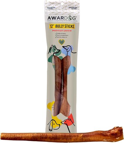 Bully Sticks (12 Inch, Jumbo Thickness), Fully Digestible 100% Beef Pizzle Chews, Grass-Fed, Grain-Free, Natural Long-Lasting Chews for Medium & Large Dogs (1 count (Pack of 2)) in Saudi Arabia