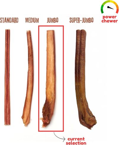 Bully Sticks (12 Inch, Jumbo Thickness), Fully Digestible 100% Beef Pizzle Chews, Grass-Fed, Grain-Free, Natural Long-Lasting Chews for Medium & Large Dogs (1 count (Pack of 2)) in Saudi Arabia