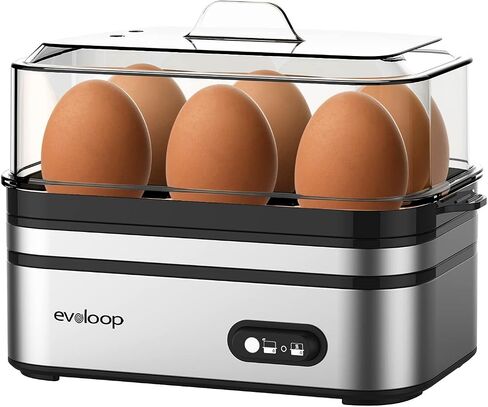 Evoloop Rapid Egg Cooker Electric 6 Eggs Capacity, Soft, Medium, Hard Boiled, Poacher, Omelet Maker Egg Poacher With Auto Shut-Off, BPA Free in Kuwait