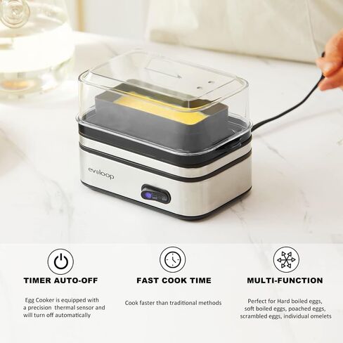 Evoloop Rapid Egg Cooker Electric 6 Eggs Capacity, Soft, Medium, Hard Boiled, Poacher, Omelet Maker Egg Poacher With Auto Shut-Off, BPA Free in Kuwait