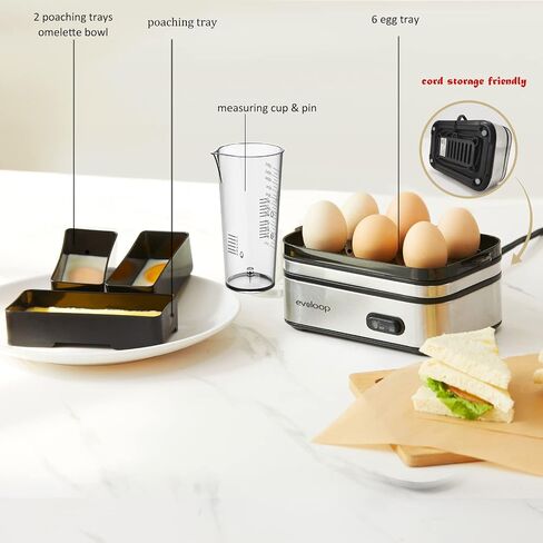 Evoloop Rapid Egg Cooker Electric 6 Eggs Capacity, Soft, Medium, Hard Boiled, Poacher, Omelet Maker Egg Poacher With Auto Shut-Off, BPA Free in Kuwait