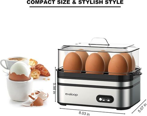 Evoloop Rapid Egg Cooker Electric 6 Eggs Capacity, Soft, Medium, Hard Boiled, Poacher, Omelet Maker Egg Poacher With Auto Shut-Off, BPA Free in Kuwait