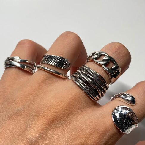 Handmade Vintage 925 Sterling Silver Wide Band Rings for Women/Men,Adjustable Thumb Finger Ring (Chain) in Saudi Arabia