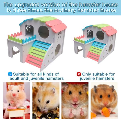 Syrian Hamster Toys Set, Improved Version 8.7 IN Large Hamster House, Wooden Gerbil Hideout, Small Animals Seesaw, Guinea Pig Sport Exercise Toys, Rainbow Bridge, Swing, Dwarf Hamster Cage Accessories in Saudi Arabia