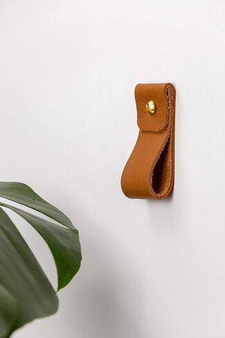 KEYAIIRA - Small Nicotine Colored Leather Wall Hook, minimalist leather strap hanger for bath towel holder leather wall hook strap towel hook bathroom decor brass towel ring nordic home (BLACK) in Kuwait
