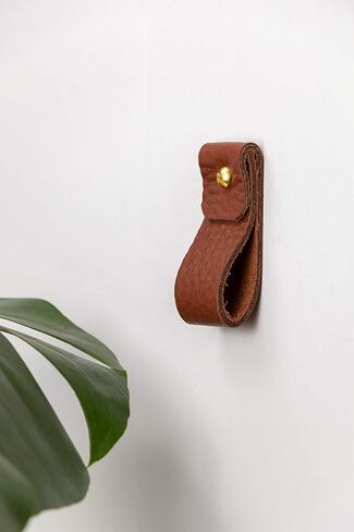 KEYAIIRA - Small Nicotine Colored Leather Wall Hook, minimalist leather strap hanger for bath towel holder leather wall hook strap towel hook bathroom decor brass towel ring nordic home (BLACK) in Kuwait