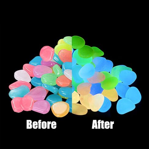 Luminous Pebble Stones,Colorful Glowing Pebbles,Glow in The Dark Rocks,100 Pieces,Mixd Color. in Saudi Arabia