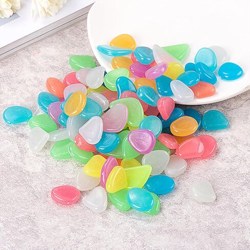 Luminous Pebble Stones,Colorful Glowing Pebbles,Glow in The Dark Rocks,100 Pieces,Mixd Color. in Saudi Arabia