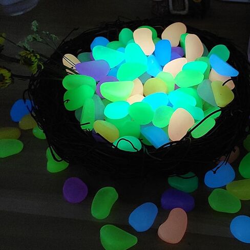 Luminous Pebble Stones,Colorful Glowing Pebbles,Glow in The Dark Rocks,100 Pieces,Mixd Color. in Saudi Arabia
