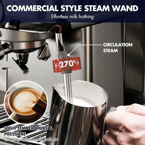 ماكينة قهوة اسبريسو، ماكينة اسبريسو من الفولاذ المقاوم للصدأ مع رغوة الحليب، ماكينة اسبريسو 20 بار، ماء ساخن مستقل، ماكينات قهوة اسبريسو للمنزل، امريكانو، ماكينة قهوة لاتيه in Kuwait