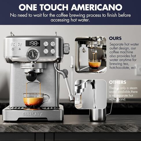 ماكينة قهوة اسبريسو، ماكينة اسبريسو من الفولاذ المقاوم للصدأ مع رغوة الحليب، ماكينة اسبريسو 20 بار، ماء ساخن مستقل، ماكينات قهوة اسبريسو للمنزل، امريكانو، ماكينة قهوة لاتيه in Kuwait