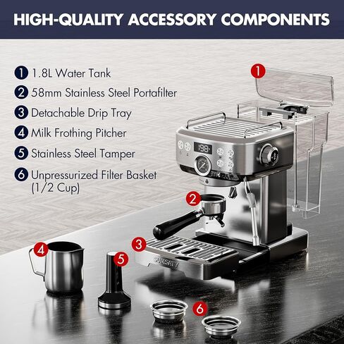 ماكينة قهوة اسبريسو، ماكينة اسبريسو من الفولاذ المقاوم للصدأ مع رغوة الحليب، ماكينة اسبريسو 20 بار، ماء ساخن مستقل، ماكينات قهوة اسبريسو للمنزل، امريكانو، ماكينة قهوة لاتيه in Kuwait