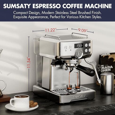 ماكينة قهوة اسبريسو، ماكينة اسبريسو من الفولاذ المقاوم للصدأ مع رغوة الحليب، ماكينة اسبريسو 20 بار، ماء ساخن مستقل، ماكينات قهوة اسبريسو للمنزل، امريكانو، ماكينة قهوة لاتيه in Kuwait