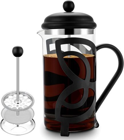 French Press Coffee Maker,304 Grade Stainless Steel & Heat Resistant Borosilicate Glass, (1 Liter,34OZ), Gift Set with Coffee Measuring Spoon & Two Filter Screens, Gold in Saudi Arabia
