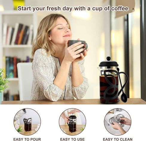 French Press Coffee Maker,304 Grade Stainless Steel & Heat Resistant Borosilicate Glass, (1 Liter,34OZ), Gift Set with Coffee Measuring Spoon & Two Filter Screens, Gold in Saudi Arabia