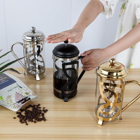 French Press Coffee Maker,304 Grade Stainless Steel & Heat Resistant Borosilicate Glass, (1 Liter,34OZ), Gift Set with Coffee Measuring Spoon & Two Filter Screens, Gold in Saudi Arabia