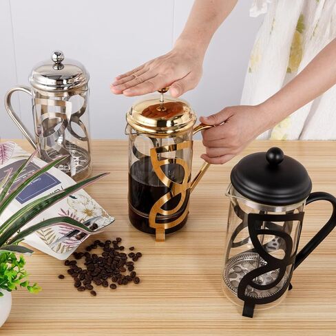 French Press Coffee Maker,304 Grade Stainless Steel & Heat Resistant Borosilicate Glass, (1 Liter,34OZ), Gift Set with Coffee Measuring Spoon & Two Filter Screens, Gold in Saudi Arabia