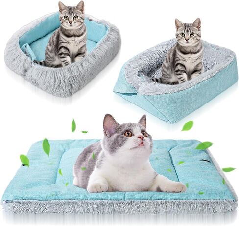 2 Pcs Cat Beds Small Dog Bed, Self Warming Cat Dog Mat Washable Warm Fluffy Pet Pad Calming Cushion Soft Kitty Bed for Indoor Outdoor Crate Pets Cat Small Dog Sleeping, 24 x 20 Inch (Green) in Saudi Arabia