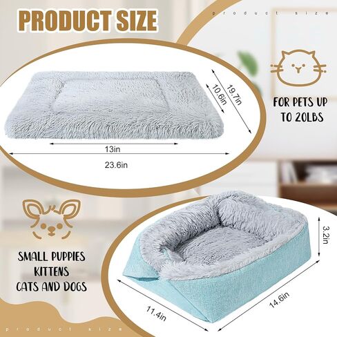 2 Pcs Cat Beds Small Dog Bed, Self Warming Cat Dog Mat Washable Warm Fluffy Pet Pad Calming Cushion Soft Kitty Bed for Indoor Outdoor Crate Pets Cat Small Dog Sleeping, 24 x 20 Inch (Green) in Saudi Arabia
