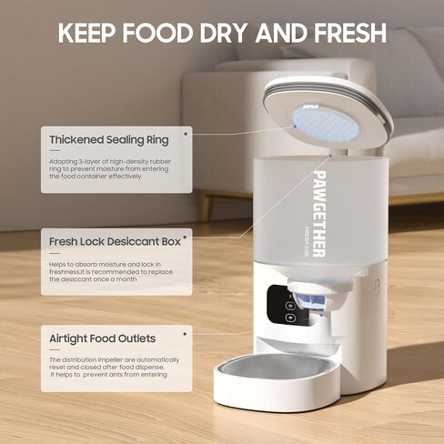 PAWGETHER® Automatic Cat Feeder with App Control - 4L Timed Pet Feeder Clog-Free Suitable for Kibble up to 20mm Dog Food Dispenser with Stainless Steel Bowl, Auto Cat Feeder for Dry Food in Saudi Arabia