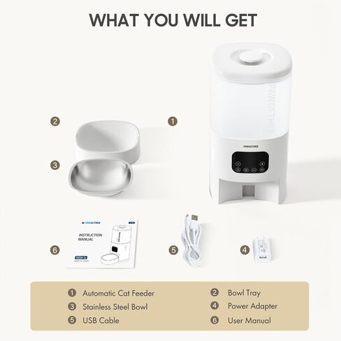 PAWGETHER® Automatic Cat Feeder with App Control - 4L Timed Pet Feeder Clog-Free Suitable for Kibble up to 20mm Dog Food Dispenser with Stainless Steel Bowl, Auto Cat Feeder for Dry Food in Saudi Arabia