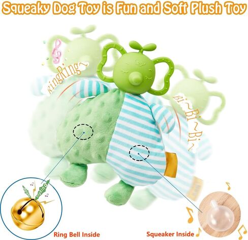 ألعاب Yawggy القطيفة للكلاب مع جرس بالداخل، ألعاب تصدر صوتًا للجرو الكبير والمتوسط ​​الصغير، ألعاب مضغ للحيوانات الأليفة، رأس مطاطي تفاعلي متين لتقليل الملل (أخضر) in Kuwait