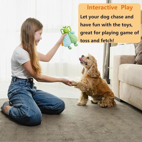 ألعاب Yawggy القطيفة للكلاب مع جرس بالداخل، ألعاب تصدر صوتًا للجرو الكبير والمتوسط ​​الصغير، ألعاب مضغ للحيوانات الأليفة، رأس مطاطي تفاعلي متين لتقليل الملل (أخضر) in Kuwait