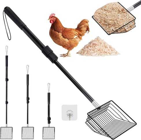 مغرفة فضلات الدجاج المعدنية القابلة للتعديل - مغرفة فضلات معدنية ذات مقبض طويل لسهولة تنظيف حظيرة الدجاج - ملحقات حظيرة الدجاج شديدة التحمل (22 إلى 43 بوصة) in Kuwait
