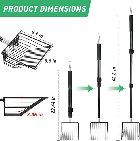 مغرفة فضلات الدجاج المعدنية القابلة للتعديل - مغرفة فضلات معدنية ذات مقبض طويل لسهولة تنظيف حظيرة الدجاج - ملحقات حظيرة الدجاج شديدة التحمل (22 إلى 43 بوصة) in Kuwait