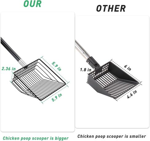 مغرفة فضلات الدجاج المعدنية القابلة للتعديل - مغرفة فضلات معدنية ذات مقبض طويل لسهولة تنظيف حظيرة الدجاج - ملحقات حظيرة الدجاج شديدة التحمل (22 إلى 43 بوصة) in Kuwait