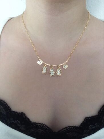 SIFRIMANIA Personalized Children's Charm Choker Necklace, Boys or Girls Customizable Pendants, Growing Family Jewelry for Women (4 Girls) in Saudi Arabia