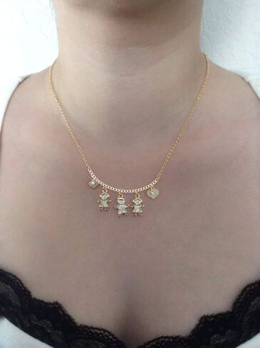 SIFRIMANIA Personalized Children's Charm Choker Necklace, Boys or Girls Customizable Pendants, Growing Family Jewelry for Women (4 Girls) in Saudi Arabia