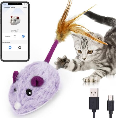 Cat Toys APP Bluetooth Smart Cat Mouse Toys Electronic Interactive Hunting Cat Toy for Indoor Mice Toys Automatic Moving Remote Control Cat Toy Exercise Cat for Bored Indoor USB Rechargeable（Gray） in Saudi Arabia