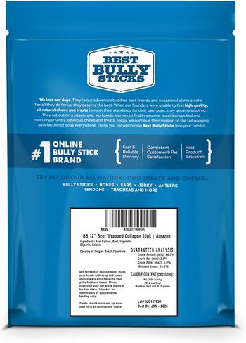Best Bully Sticks All Natural Dog Chews - 6 Inch Beef Wrapped Beef Collagen Sticks - USA Baked & Packed - Highly Digestible, Limited Ingredient, Rawhide Alternative Dog Chew - 10 Pack in Kuwait