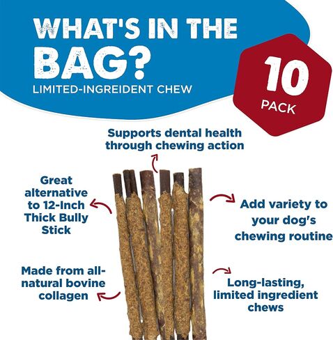 Best Bully Sticks All Natural Dog Chews - 6 Inch Beef Wrapped Beef Collagen Sticks - USA Baked & Packed - Highly Digestible, Limited Ingredient, Rawhide Alternative Dog Chew - 10 Pack in Kuwait