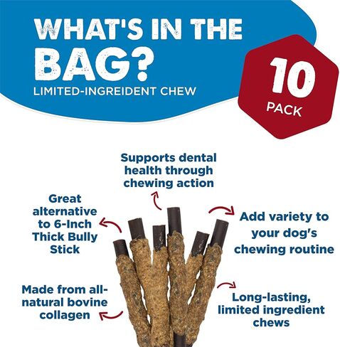 Best Bully Sticks All Natural Dog Chews - 6 Inch Beef Wrapped Beef Collagen Sticks - USA Baked & Packed - Highly Digestible, Limited Ingredient, Rawhide Alternative Dog Chew - 10 Pack in Kuwait