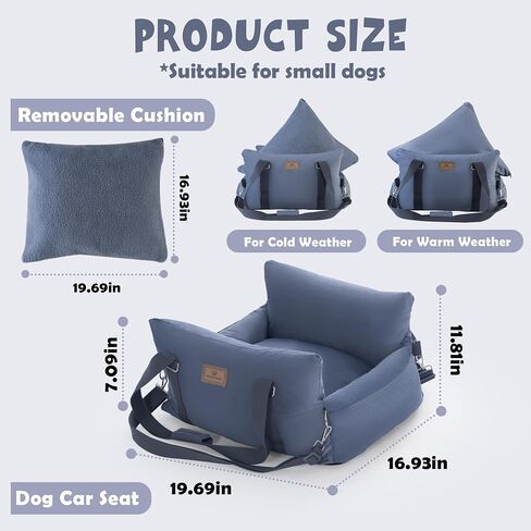 Small Dog Car Seat Puppy Car Seat with Storage Pockets Dog Booster Car Seat with Thick Cushion Pet Car Seat Dog Bed Car seat with Leash (Grey) in Saudi Arabia