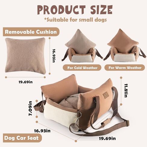 Small Dog Car Seat Puppy Car Seat with Storage Pockets Dog Booster Car Seat with Thick Cushion Pet Car Seat Dog Bed Car seat with Leash (Grey) in Saudi Arabia
