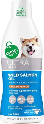 GNC Pets Ultra Mega Wild Salmon Oil Liquid Dog Supplement, 32 Ounces - Chicken Flavor | Advanced Support for a Glossy, Silky Coat | Healthy and Natural Pet Supplements in Saudi Arabia