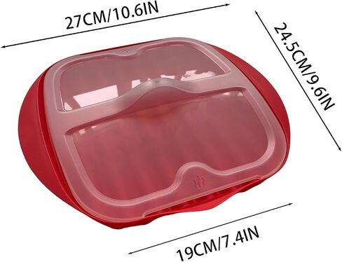 Microwave Bacon Tray with Splatter Lid, Safety, Quick and with No Mess, Microwave Bacon Cooker Make Crispy Bacon in few Minutes（red） in Saudi Arabia