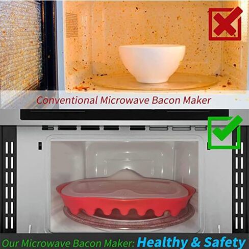 Microwave Bacon Tray with Splatter Lid, Safety, Quick and with No Mess, Microwave Bacon Cooker Make Crispy Bacon in few Minutes（red） in Saudi Arabia