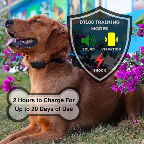 Dog Bark Collar, Rechargeable, Automatic, Waterproof, Anti Bark Training, Adjustable Sensitivity Vibration and Shock, Bark Shock Collar for Medium to Large Dogs (Black) in Saudi Arabia