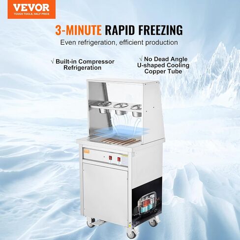 VEVOR Fried Ice Cream Roll Machine, 13.8" x 13.8" Square Stir-Fried Ice Cream Pan, Stainless Steel Commercial Rolled Ice Cream Maker with Compressor and 2 Scrapers, for Making Ice Cream, Frozen Yogurt in Saudi Arabia