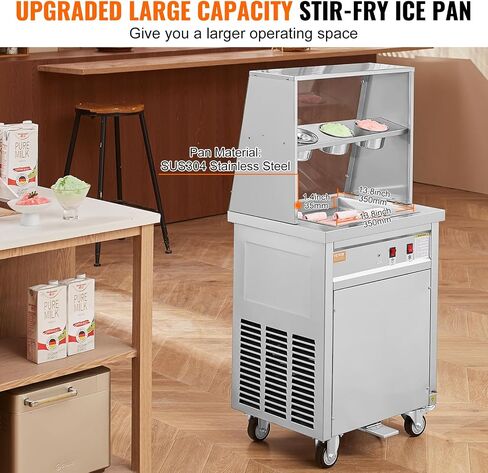 VEVOR Fried Ice Cream Roll Machine, 13.8" x 13.8" Square Stir-Fried Ice Cream Pan, Stainless Steel Commercial Rolled Ice Cream Maker with Compressor and 2 Scrapers, for Making Ice Cream, Frozen Yogurt in Saudi Arabia