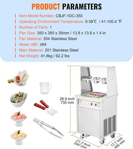 VEVOR Fried Ice Cream Roll Machine, 13.8" x 13.8" Square Stir-Fried Ice Cream Pan, Stainless Steel Commercial Rolled Ice Cream Maker with Compressor and 2 Scrapers, for Making Ice Cream, Frozen Yogurt in Saudi Arabia