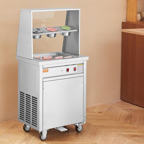 VEVOR Fried Ice Cream Roll Machine, 13.8" x 13.8" Square Stir-Fried Ice Cream Pan, Stainless Steel Commercial Rolled Ice Cream Maker with Compressor and 2 Scrapers, for Making Ice Cream, Frozen Yogurt in Saudi Arabia